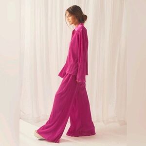 PEPPERMAYO Pink Coord Set Change of Pace Plisse Shirt & 90s Muse Plisse Pants